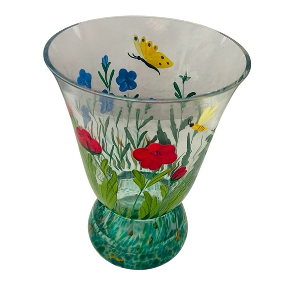 Vintage Hand-Painted Floral  Butterfly Glass Vase - Picture 3 of 6